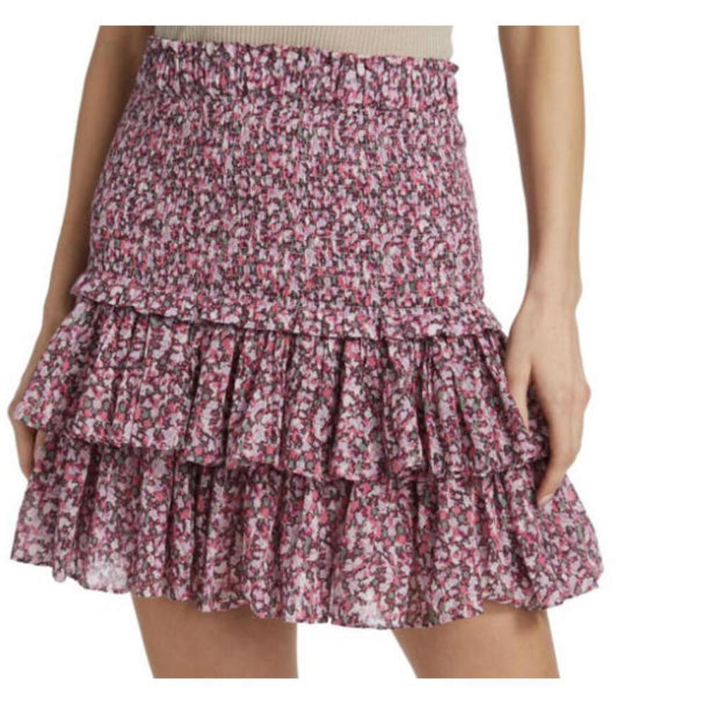 ISABEL MARANT pink purple floral shirred tiered ruffle mini skirt sz